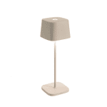 Zafferano - Lampada da Tavolo Ofelia pro sabbia Lampada da tavolo ricaricabile con cavo USB, corpo in alluminio verniciato, diffusore in policarbonato, lampada a LED da 2.2 W dimmerabile da 2700° a 3000° K, disegnata da Federico De Majo per Zafferano. Dimensioni: Base 10x10 cm, Altezza 29 cm, Diffusore 10x10 cm Materiali: Alluminio, Policarbonato