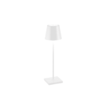 Zafferano - Lampada da Tavolo Poldina Pro Bianco Per molti la luce è sinonimo di poesia ed emozione: perché non portarla sempre con te in ogni ambiente o situazione? Una lampada portatile ti offre la possibilità di illuminare ogni angolo della casa e del giardino, diventando il tuo "lume della ragione". Poldina non ha bisogno di presentazioni, è la lampada simbolo del brand Zafferano e non a caso è venduta in tutto il mondo. Poldina affascina a primo impatto sia per il design, alla portata di tutti, sia per la funzionalità che offre: la lampada si accende e si spegne tramite un pulsante touch posto sulla sommità del diffusore; con lo stesso pulsante è possibile regolare la temperatura di colore della luce (2700 o 3000K) e l'intensità del flusso luminoso; possiede inoltre la funzione di memoria di dimmerazione (ad ogni accensione, l'intensità luminosa corrisponderà a quella precedentemente impostata). E' perfetta per illuminare sia ambienti interni che esterni: il grado di protezione IP65 la rende adatta sia all'uso interno che esterno. Poldina ti farà compagnia per parecchio tempo: la durata della batteria è garantita per più di 12 ore, mentre per ricaricarla basta semplicemente appoggiare la lampada sul "pad" in dotazione! Che stai aspettando? Scegli l'icona delle lampade da tavolo, scegli la lampada Poldina! Scopri le altre lampe-à-porter firmate Zafferano