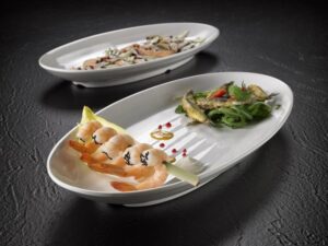 Leone – Vassoio Ovale Bianco in Melamina 66×29 cm