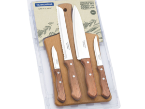 Tramontina - Set 4 Coltelli + Tagliere in Legno