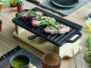 Tognana - Piastra Grill in Ghisa con Base in Legno 33x20 cm