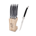 Laguiole - Coltello Bistecca Premium Nero Lama Seghettata 11 cm - Set 6 pz