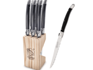 Laguiole - Coltello Bistecca Premium Nero Lama Seghettata 11 cm - Set 6 pz