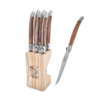 Laguiole - Coltello Bistecca Premium Marrone Chiaro Lama Seghettata 11 cm - Set 6 pz