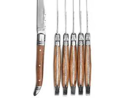 Laguiole - Coltello Bistecca Premium Marrone Chiaro Lama Seghettata 11 cm - Set 6 pz