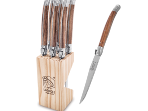 Laguiole - Coltello Bistecca Premium Marrone Chiaro Lama Seghettata 11 cm - Set 6 pz