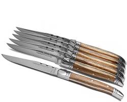Laguiole - Coltello Bistecca Premium Marrone Chiaro Lama Seghettata 11 cm - Set 6 pz